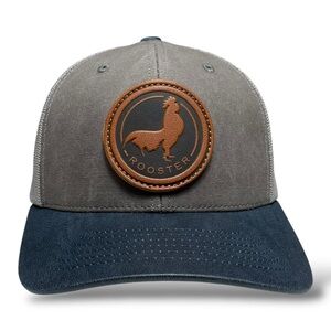 Western Rooster Leather Patch Trucker Hat, Canvas Curved Brim